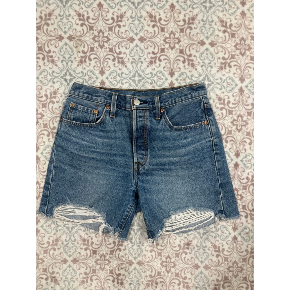 Levis 501 Original High Rise Distressed Denim Shorts Medium Wash W28 85833-0037